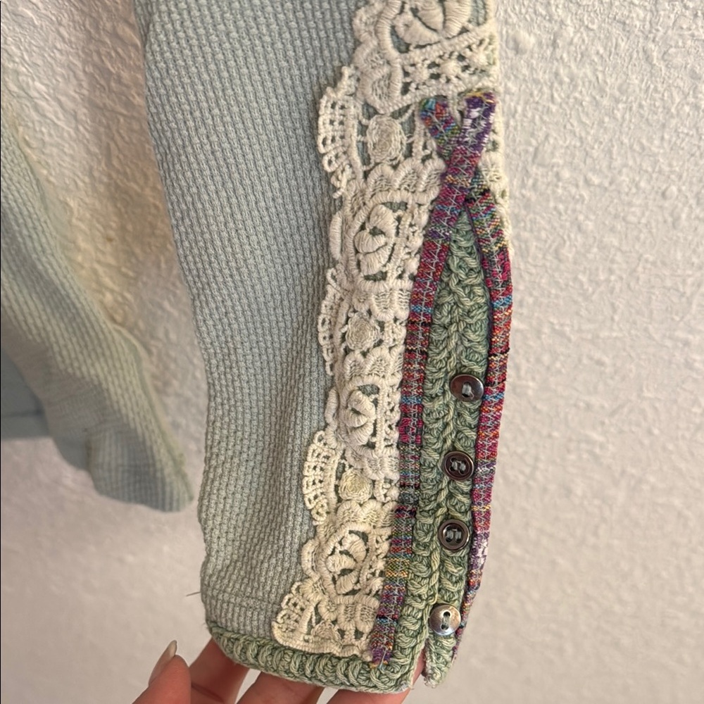 Free People Lace-Accent Long Sleeve Top - Mint Green - Picture 3 of 6